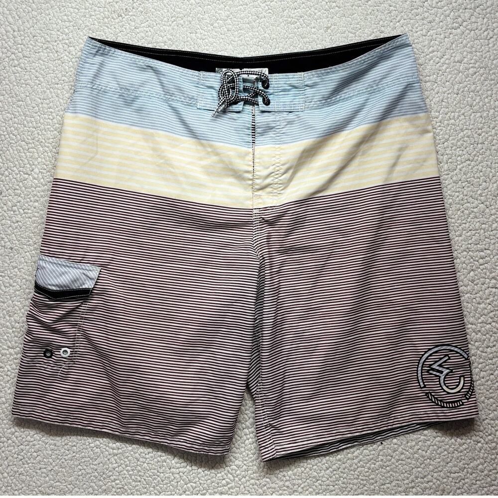 Ezekiel Board Shorts Mens 38 Multi Cargo Pocket Stripes Swim Surfing Beach